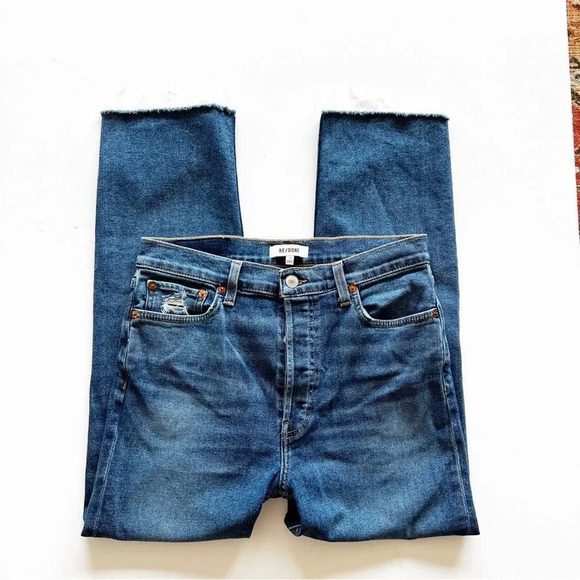 Re/Done Levi’s 70’s Stovepipe‎ Jeans Size 29 Worn True Indigo Straight Cropped - Picture 8 of 15